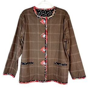 KOOS Of Course Reversible Jacket Brown Plaid & Black Polka Dots Art To Wear Sz L